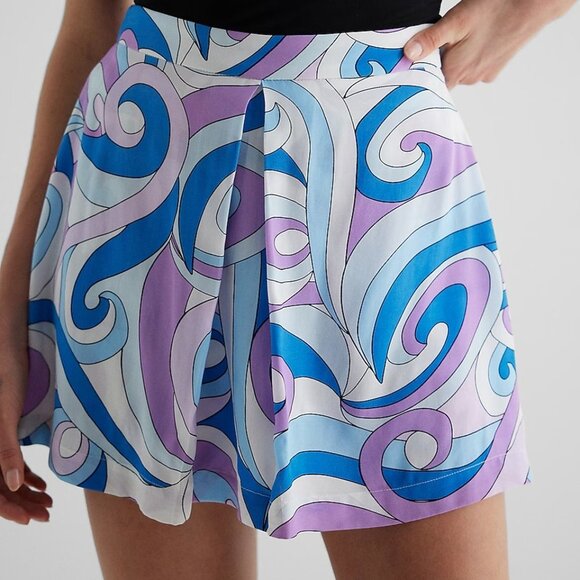 Size 2 Express Dressy Super High Waisted Printed Mini Skort White, Blue Purple - Picture 4 of 6